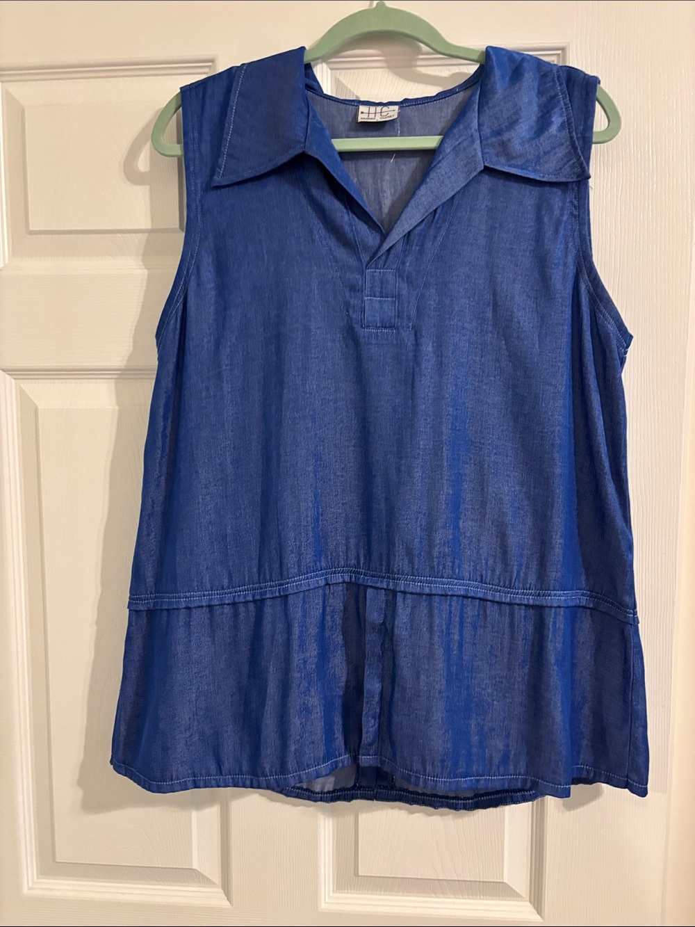 Sleeveless Blue Chambray Peasant Top